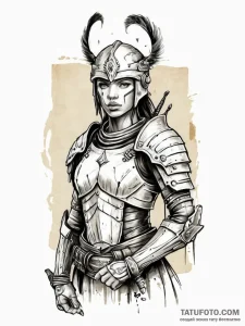 A woman warrior from a fantasy tribe, with bo... - эскиз тату (№1752020032_0, 09.07.2025 00:13) — Tatufoto.com