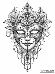 A beautiful, ornate masquerade ball mask, tat... - эскиз тату (№1752020203_0, 09.07.2025 00:16) — Tatufoto.com
