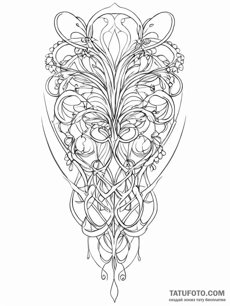 A beautiful, delicate pattern of art nouveau... - эскиз тату (№1752020287_0, 09.07.2025 00:18) — Tatufoto.com