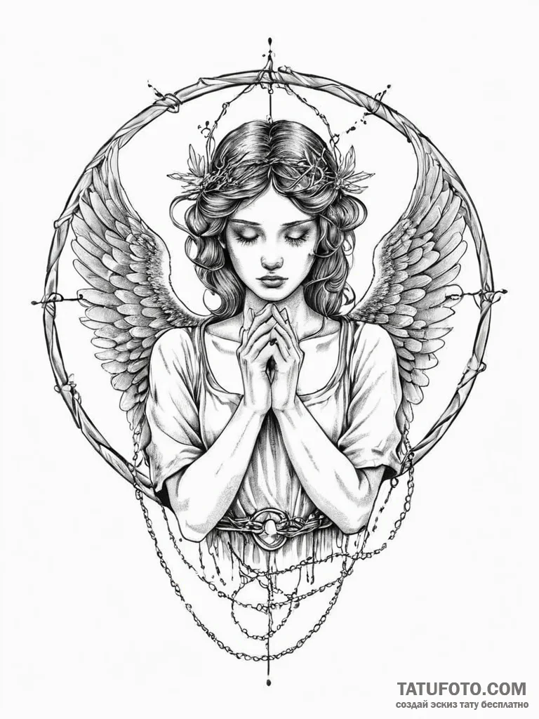 A portrait of a sad angel, her halo is a ring... - эскиз тату (№1752020540_0, 09.07.2025 00:22) — Tatufoto.com