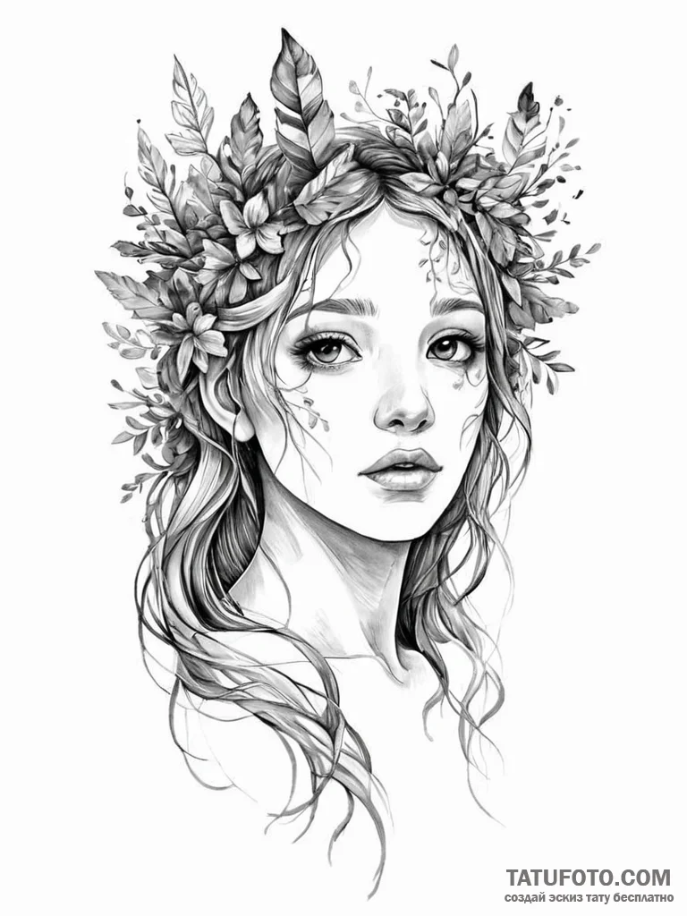 A forest nymph, her skin is like tree bark an... - эскиз тату (№1752020626_0, 09.07.2025 00:23) — Tatufoto.com
