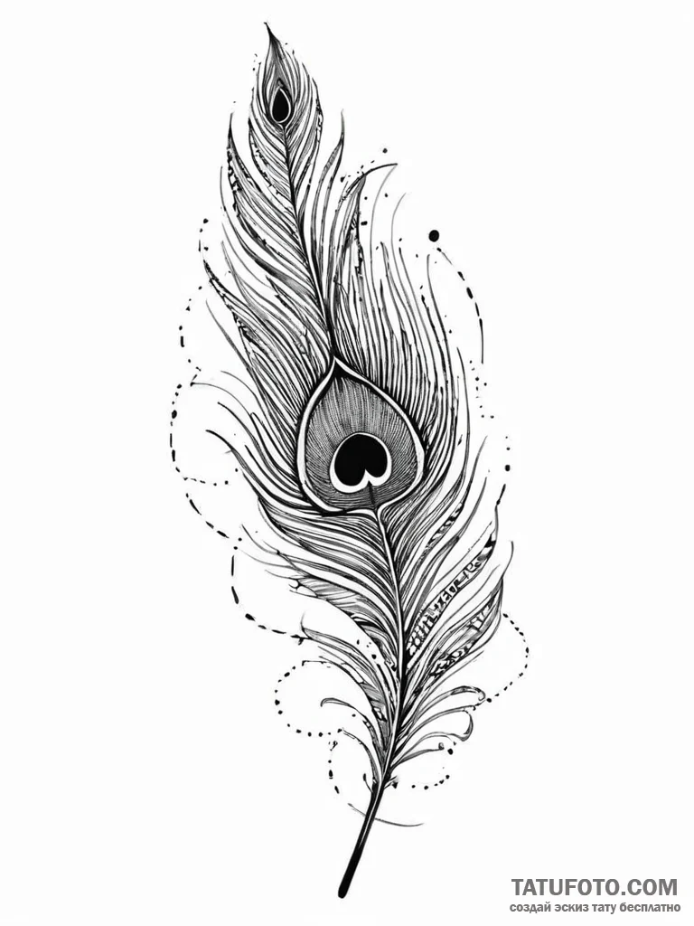 A single, perfect, unblemished peacock feathe... - эскиз тату (№1752020711_0, 09.07.2025 00:25) — Tatufoto.com