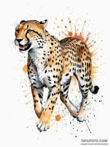 A running cheetah, its spots are splashes of... - эскиз тату (№1752020796_0, 09.07.2025 00:26) — Tatufoto.com