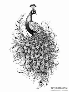 A beautiful peacock, its magnificent tail is... - эскиз тату (№1752020967_0, 09.07.2025 00:29) — Tatufoto.com