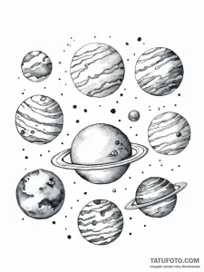 A set of planets, each a beautiful, unique wa... - эскиз тату (№1752021052_0, 09.07.2025 00:30) — Tatufoto.com