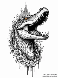 A powerful crocodile, its jaws open, full of... - эскиз тату (№1752021222_0, 09.07.2025 00:33) — Tatufoto.com