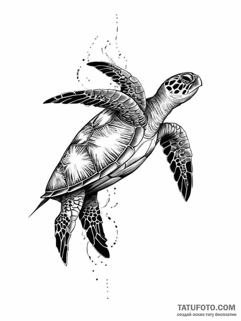 A beautiful, but determined sea turtle, swimm... - эскиз тату (№1752021307_0, 09.07.2025 00:35) — Tatufoto.com