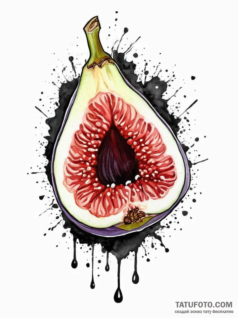 A realistic, juicy fig, cut open, tattoo flas... - эскиз тату (№1752021394_0, 09.07.2025 00:36) — Tatufoto.com