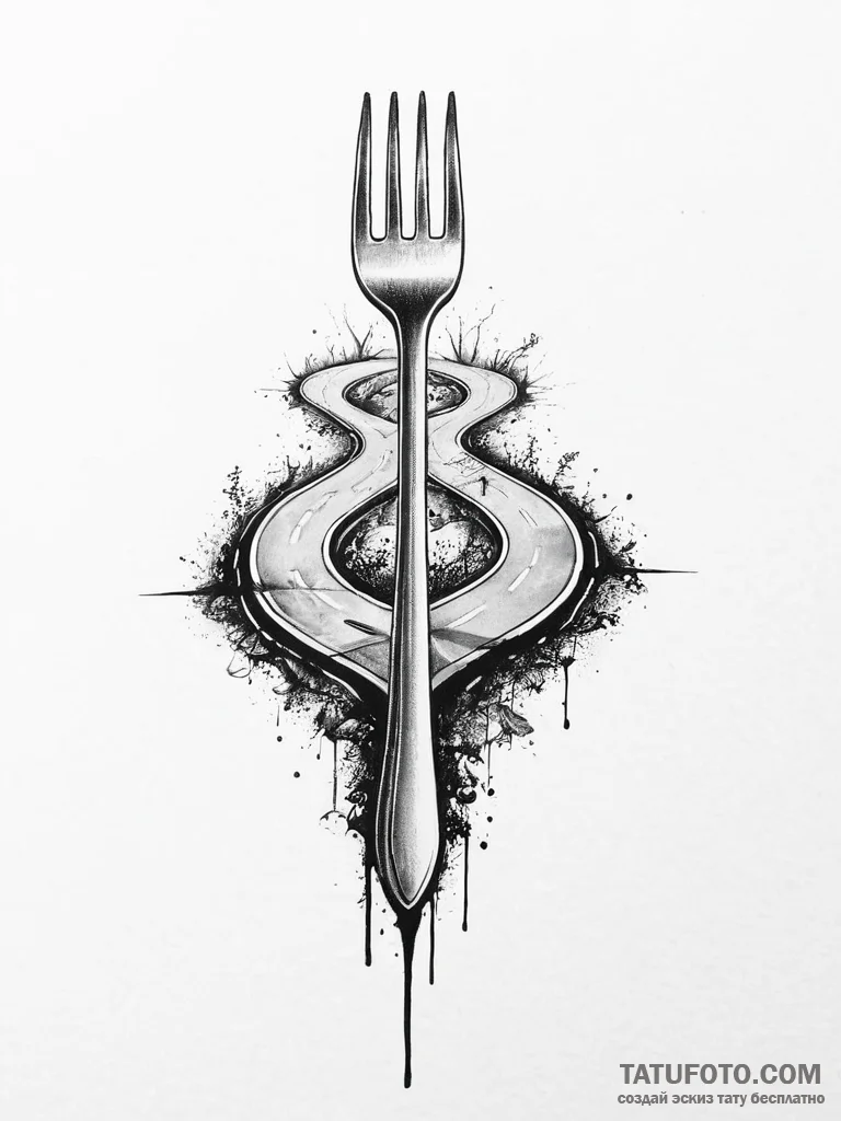A simple drawing of a fork in the road, with... - эскиз тату (№1752021478_0, 09.07.2025 00:37) — Tatufoto.com