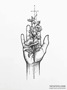 A human hand, planting a flower on a grave, t... - эскиз тату (№1752021905_0, 09.07.2025 00:45) — Tatufoto.com