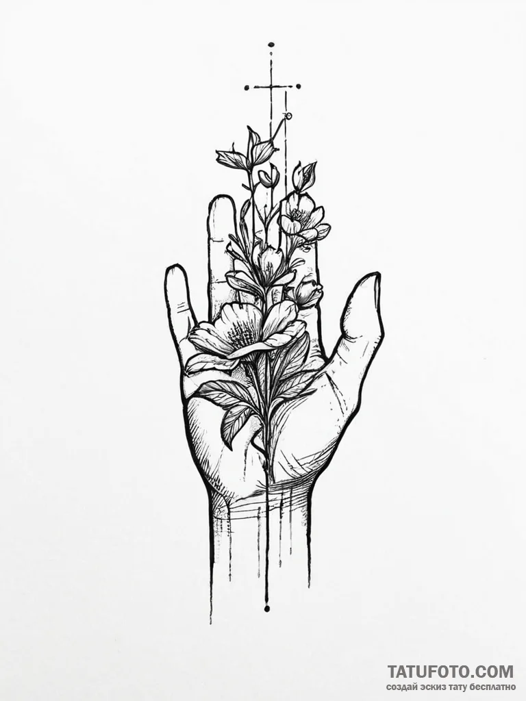 A human hand, planting a flower on a grave, t... - эскиз тату (№1752021905_0, 09.07.2025 00:45) — Tatufoto.com