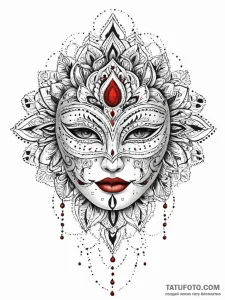 A beautiful, ornate masquerade mask with a si... - эскиз тату (№1752022077_0, 09.07.2025 00:47) — Tatufoto.com
