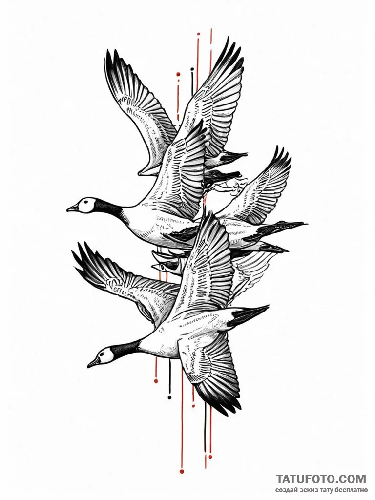 A beautiful, strong flock of geese, flying in... - эскиз тату (№1752022333_0, 09.07.2025 00:52) — Tatufoto.com