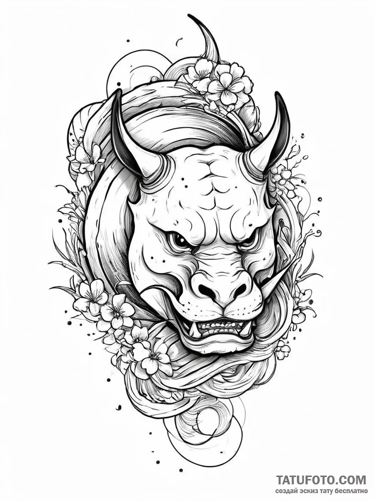 A charging rhinoceros, a symbol of unstoppabl... - эскиз тату (№1752022419_0, 09.07.2025 00:53) — Tatufoto.com