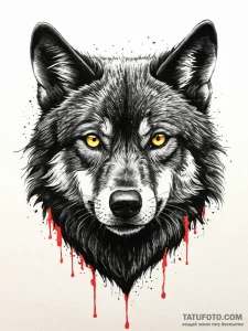 A beautiful, realistic black wolf, its eyes g... - эскиз тату (№1752022591_0, 09.07.2025 00:56) — Tatufoto.com