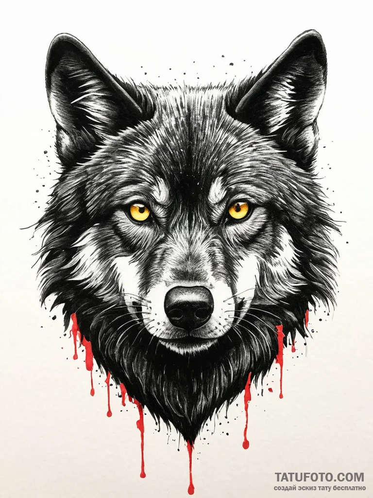 A beautiful, realistic black wolf, its eyes g... - эскиз тату (№1752022591_0, 09.07.2025 00:56) — Tatufoto.com