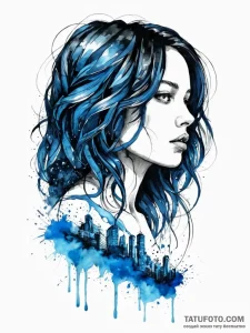 A portrait of a woman, her hair is a cascadin... - эскиз тату (№1752022677_0, 09.07.2025 00:57) — Tatufoto.com