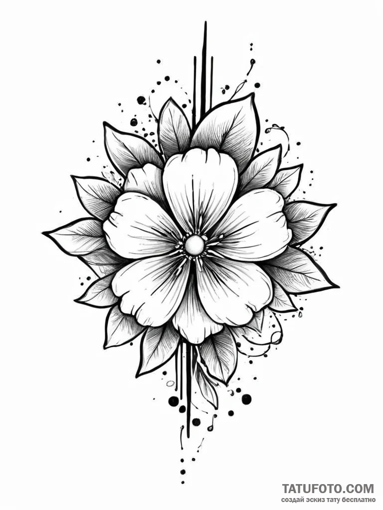 A single, abstract flower, blooming from a sp... - эскиз тату (№1752023020_0, 09.07.2025 01:03) — Tatufoto.com