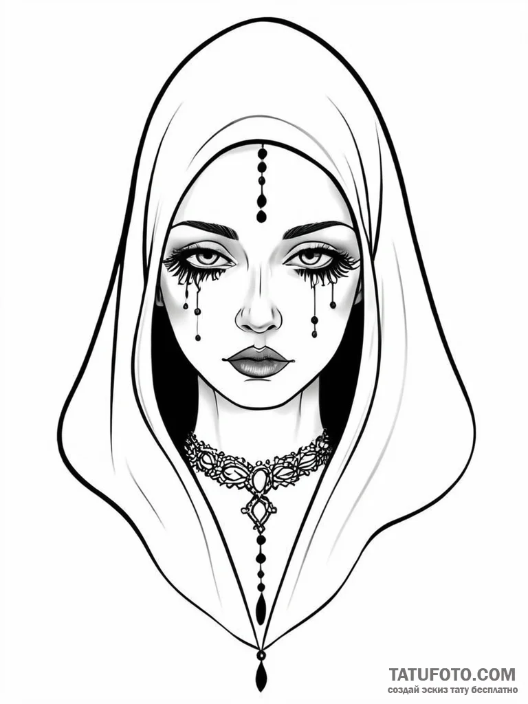 A victorian gothic woman with a black veil an... - эскиз тату (№1752023106_0, 09.07.2025 01:05) — Tatufoto.com