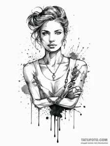 A woman holding a broken chain, symbolizing f... - эскиз тату (№1752023191_0, 09.07.2025 01:06) — Tatufoto.com
