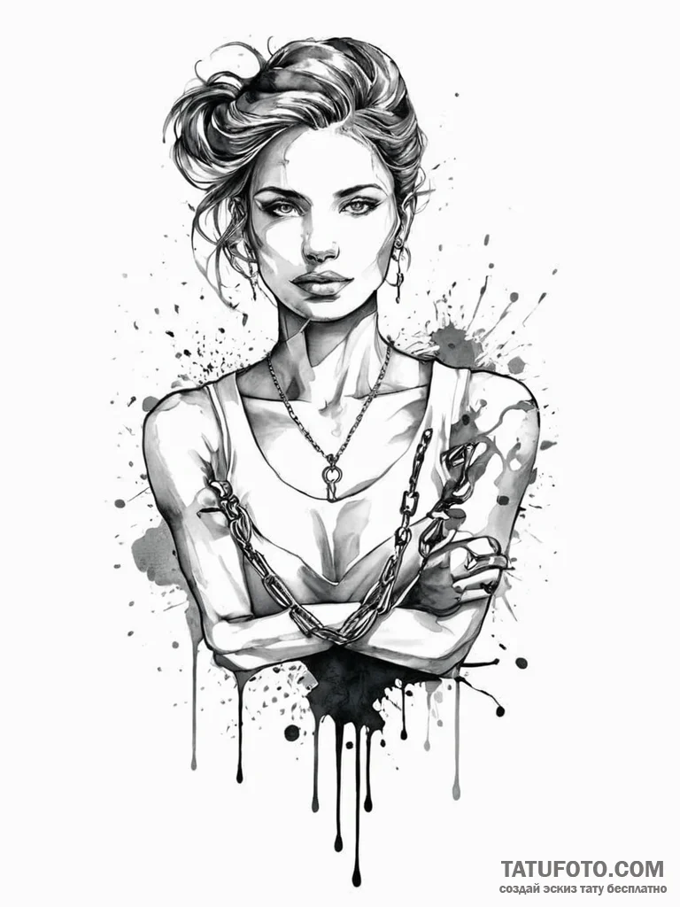 A woman holding a broken chain, symbolizing f... - эскиз тату (№1752023191_0, 09.07.2025 01:06) — Tatufoto.com