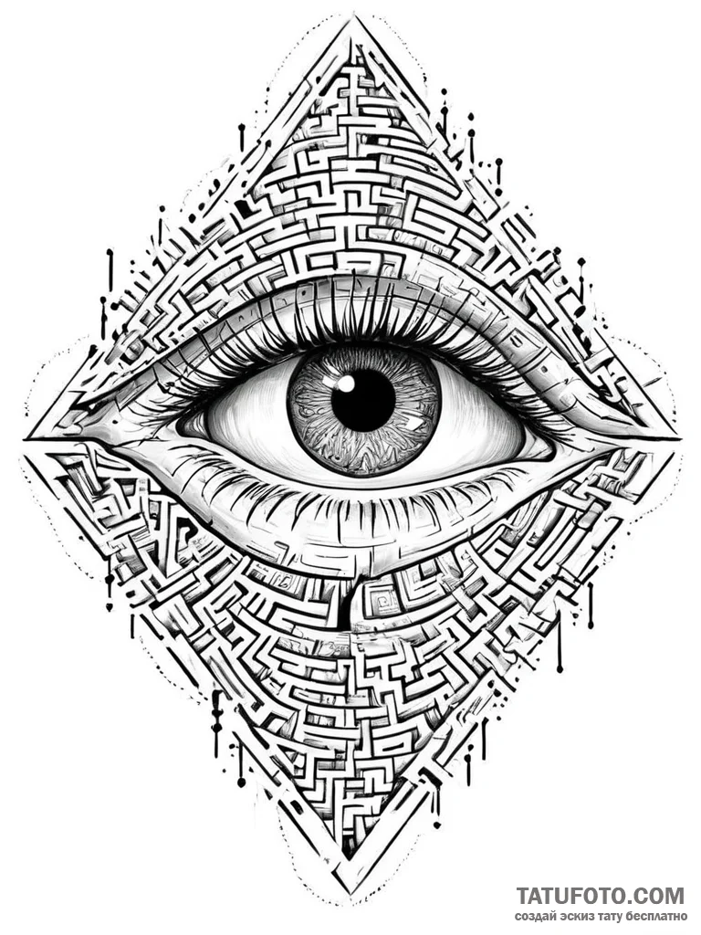 A human eye, its iris is a detailed maze, wit... - эскиз тату (№1752023448_0, 09.07.2025 01:10) — Tatufoto.com