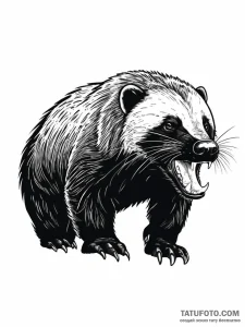 A snarling honey badger, a symbol of fearless... - эскиз тату (№1752053187_0, 09.07.2025 09:26) — Tatufoto.com