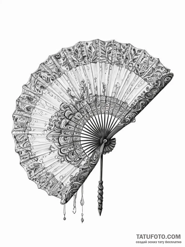 A beautiful, ornate war fan, with hidden blad... - эскиз тату (№1752053361_0, 09.07.2025 09:29) — Tatufoto.com