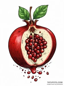 A realistic, juicy pomegranate, with seeds sp... - эскиз тату (№1752053873_0, 09.07.2025 09:37) — Tatufoto.com