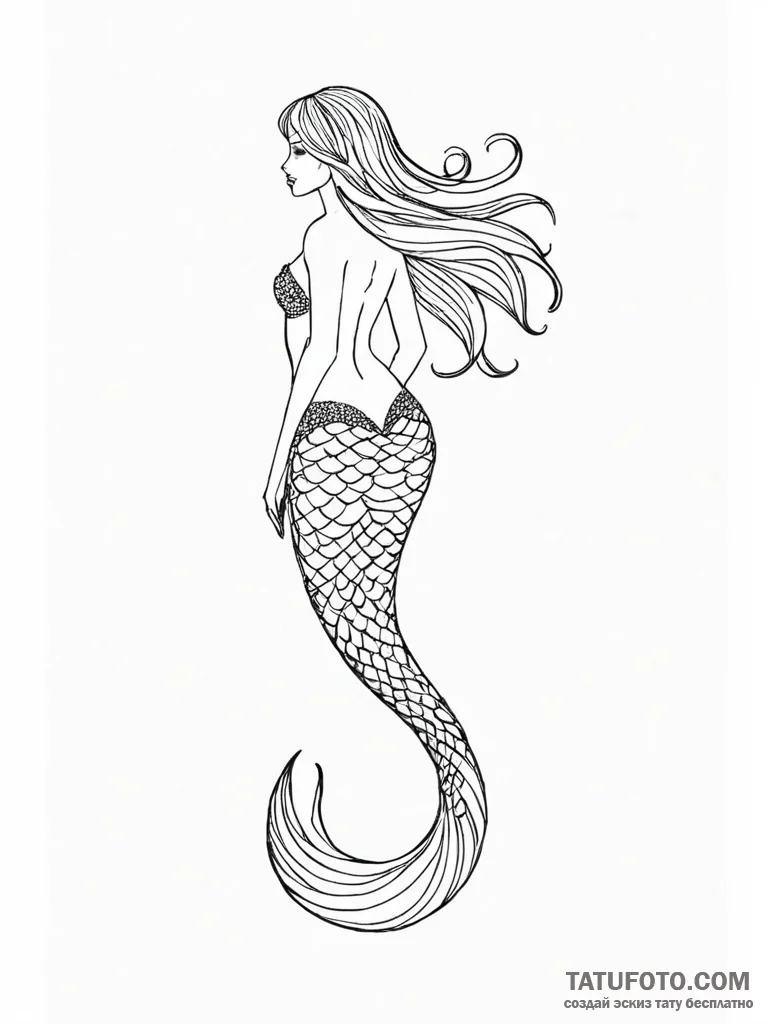 A mermaid, but her tail is made of shimmering... - эскиз тату (№1752054042_0, 09.07.2025 09:40) — Tatufoto.com