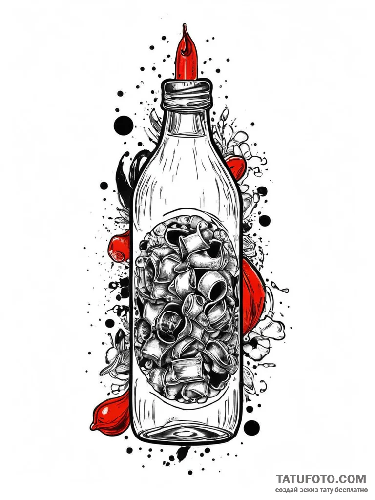 A drawing of a broken bottle, tattoo drawing... - эскиз тату (№1752054553_0, 09.07.2025 09:49) — Tatufoto.com