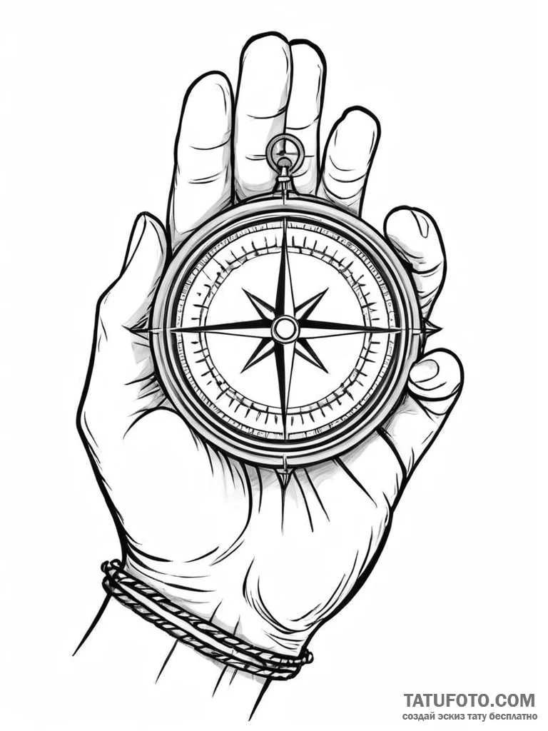 A human hand, offering a compass to a lost tr... - эскиз тату (№1752054722_0, 09.07.2025 09:52) — Tatufoto.com