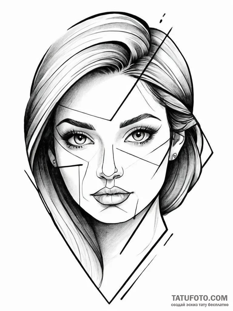 A portrait of a beautiful woman, half her fac... - эскиз тату (№1752055060_0, 09.07.2025 09:57) — Tatufoto.com