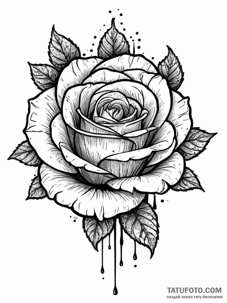 A beautiful, blooming rose, with a single, pe... - эскиз тату (№1752055145_0, 09.07.2025 09:59) — Tatufoto.com