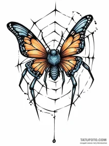 A spider, catching a beautiful butterfly in i... - эскиз тату (№1752055316_0, 09.07.2025 10:01) — Tatufoto.com