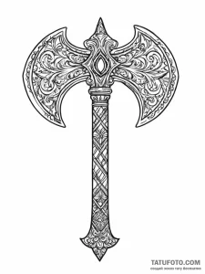 A beautiful, ornate battle axe, its blade is... - эскиз тату (№1752055911_0, 09.07.2025 10:11) — Tatufoto.com
