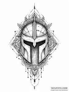 A spartan helmet, battle-worn and cracked, wi... - эскиз тату (№1752055994_0, 09.07.2025 10:13) — Tatufoto.com