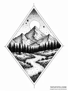A beautiful, serene landscape of a peaceful v... - эскиз тату (№1752056249_0, 09.07.2025 10:17) — Tatufoto.com