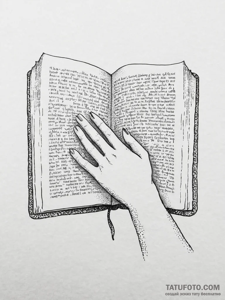A human hand, turning the page of a book, sym... - эскиз тату (№1752058195_0, 09.07.2025 10:49) — Tatufoto.com