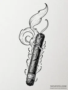 A single, perfect, lit cigar, with a plume of... - эскиз тату (№1752058834_0, 09.07.2025 11:00) — Tatufoto.com