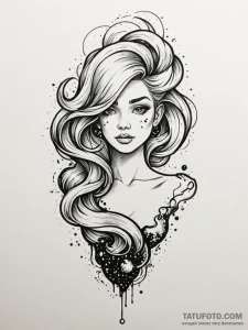 A girl whose hair is a swirling galaxy, tatto... - эскиз тату (№1752059001_0, 09.07.2025 11:03) — Tatufoto.com