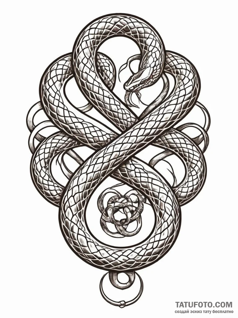 A snake, its body forming a beautiful, intric... - эскиз тату (№1752059085_0, 09.07.2025 11:04) — Tatufoto.com