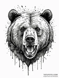 A roaring grizzly bear's head, its fur is mad... - эскиз тату (№1752059502_0, 09.07.2025 11:11) — Tatufoto.com