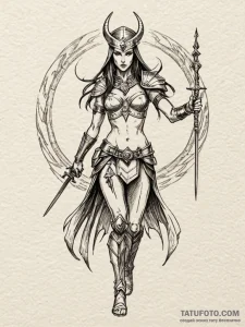 A beautiful but fierce goddess of war, like m... - эскиз тату (№1752060318_0, 09.07.2025 11:25) — Tatufoto.com