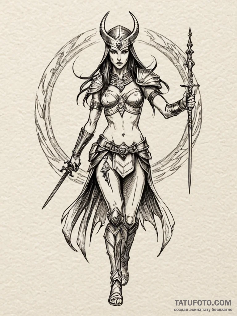 A beautiful but fierce goddess of war, like m... - эскиз тату (№1752060318_0, 09.07.2025 11:25) — Tatufoto.com