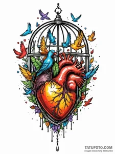 A human heart, but it's an open cage, with a... - эскиз тату (№1752060775_0, 09.07.2025 11:32) — Tatufoto.com