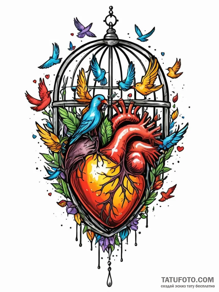 A human heart, but it's an open cage, with a... - эскиз тату (№1752060775_0, 09.07.2025 11:32) — Tatufoto.com