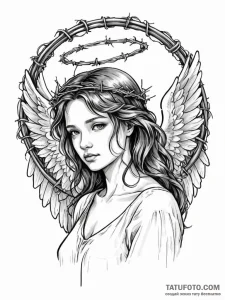 A portrait of a sad angel, her halo is a ring... - эскиз тату (№1752061517_0, 09.07.2025 11:45) — Tatufoto.com