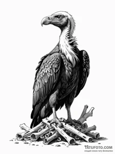 A vulture, perched on a pile of bones, its ga... - эскиз тату (№1752062570_0, 09.07.2025 12:02) — Tatufoto.com