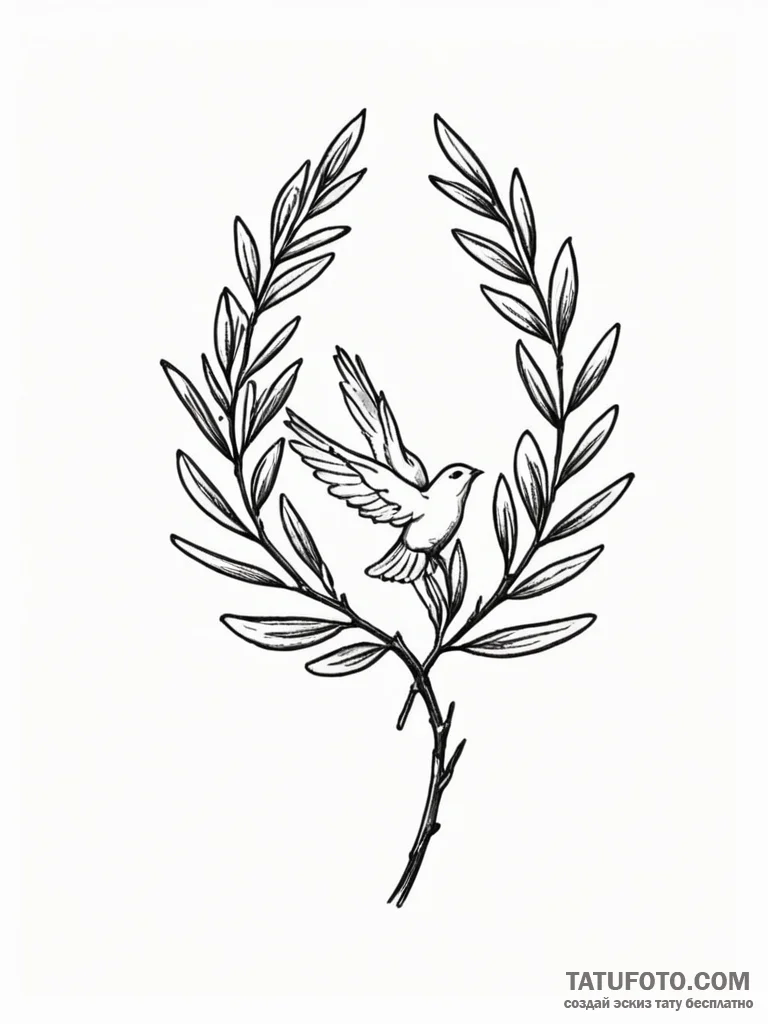 A single, perfect olive branch, symbolizing p... - эскиз тату (№1752062908_0, 09.07.2025 12:08) — Tatufoto.com